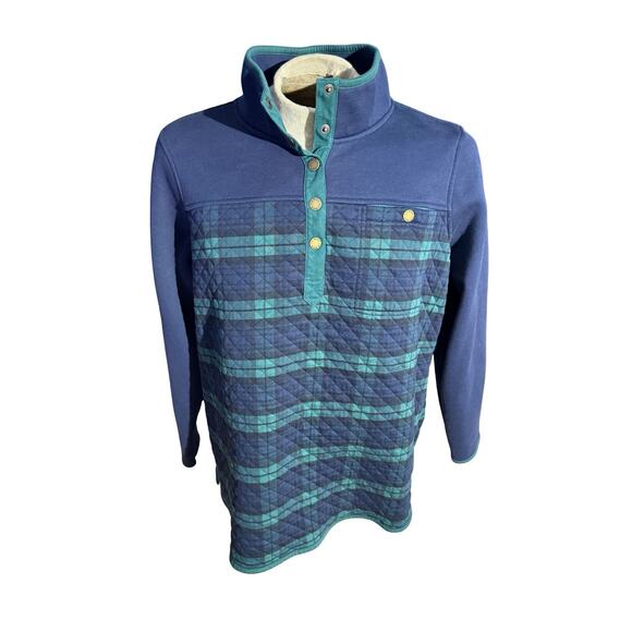 L.L.Bean Women’s 2X Plus Blue Plaid Quilted Snap Front Pullover Sweatshirt - Picture 1 of 6